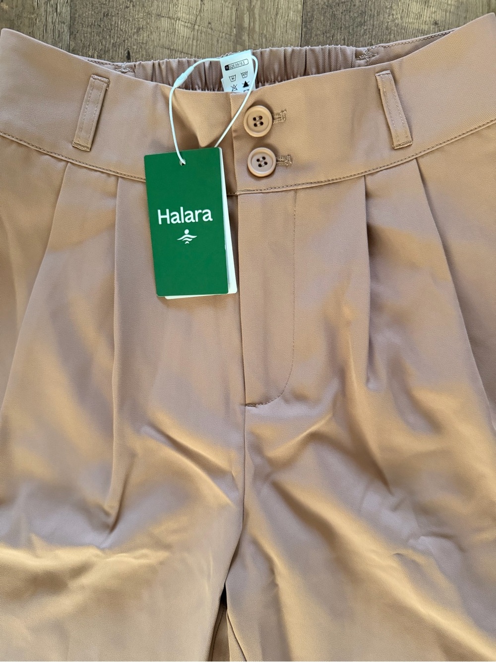 NWT Halara Pleated High Waisted Wide Leg Work Pants Tan Mauve XS Petite